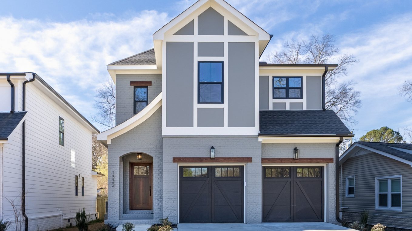 Gray two story front exterior view of 1332 Rison Ave NE, Huntsville, AL 35801