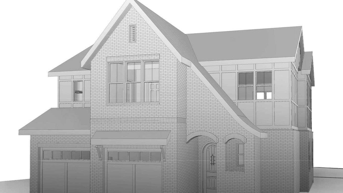 Grayscale 3-D 3/4 view rendering of 1617 O'Shaughnessy Ave.